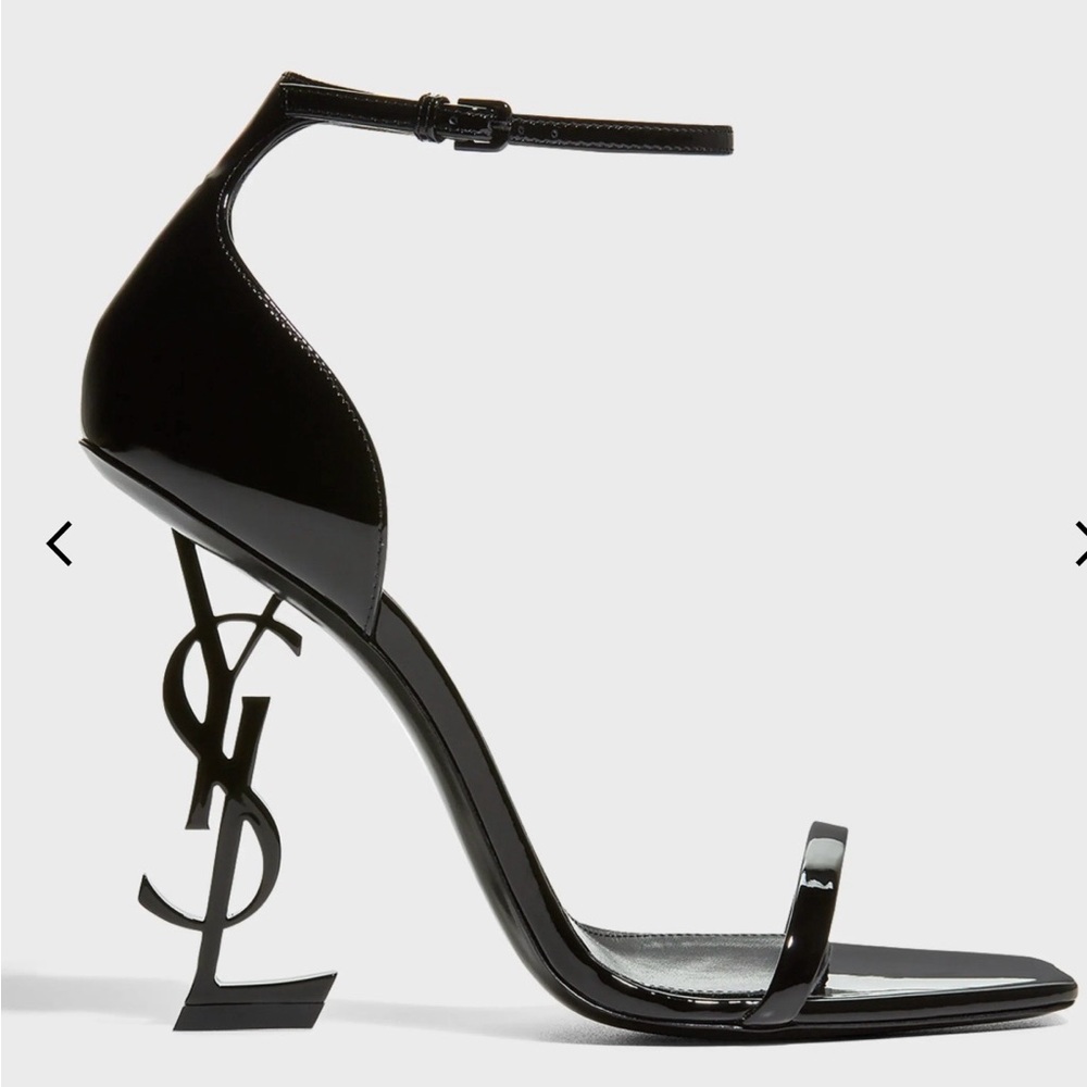 New and Authentic Saint Laurent Glossy Black Heels with Signature Logo